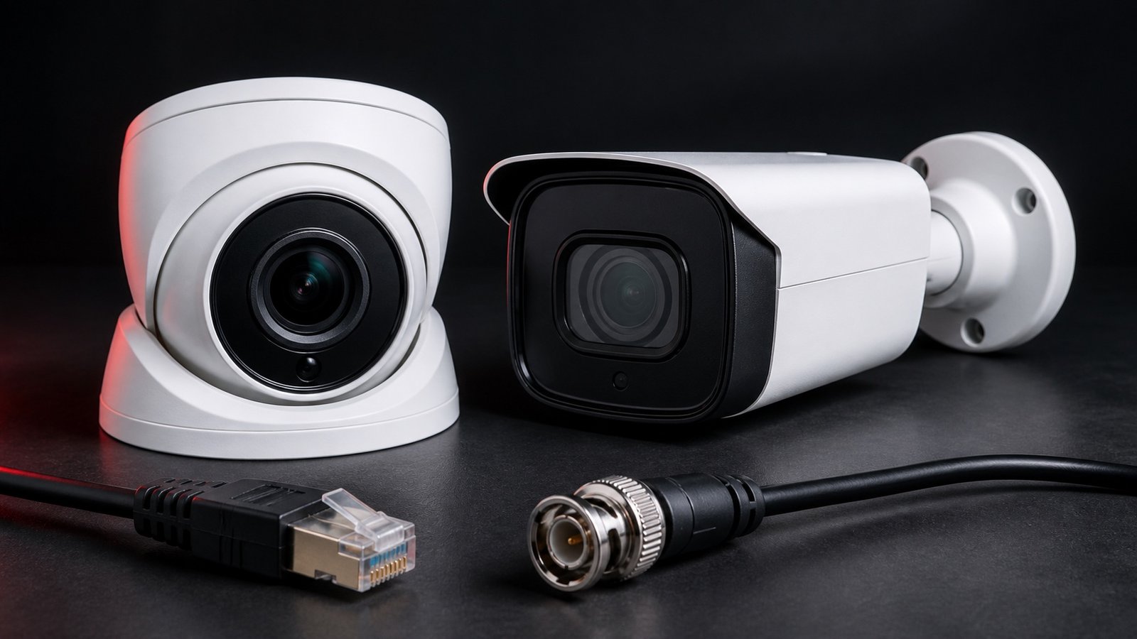 IP and analog CCTV cameras with network and coaxial connectors